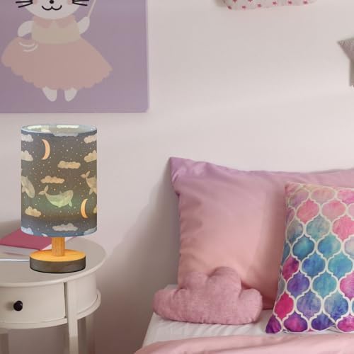 Cute Whale Clouds Moon Star Deep Blue Bedside Table Lamps with USB Port for Bedroom Lamp Accent Table Lamp Small Nightstand Lamp Sturdy Linen Shade Wooden Decorative Lamps for Kids|Reading|Dorm|Home - Image 5