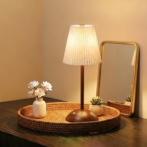 Small Vintage Cordless Table Lamp, 5000mAh Battery Operated, 3 Color Stepless Dimming Up, Bedside Vintage Flower Desk Lamp for Bedroom Living Room, Dorm, Home, Office Decor (Beige) by Unknown