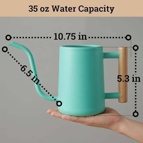 Metal Small Indoor Watering Can with Long Spout & Real Wood Handle, 35oz - Image 6