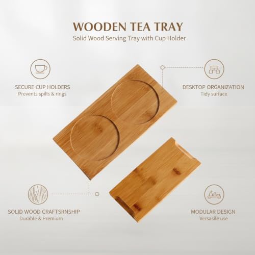 Solid Wood Tea Serving Tray with Raised Edges - Compact Desktop Organizer for Coffee Mugs & Cups, Natural Brown Finish - Image 5