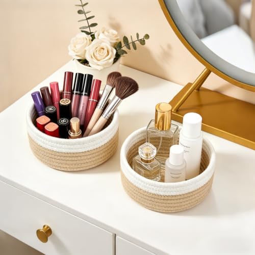 Dahey Set of 4 Mini Small Woven Gift Baskets for Organizing, White & Beige - Image 6