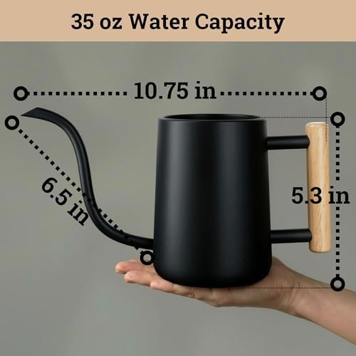 Metal Small Indoor Watering Can with Long Spout & Real Wood Handle, 35oz - Image 6