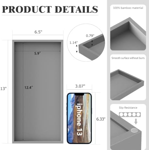 ZHWS Bathroom Vanity Tray for Countertop Perfume Makeup Jewelry Candle Decor, Kitchen Tray for Soap Dispenser Spice Salt, Large Tray for Toilet Tank Paper, Serving Nightstand Silver 13”x6.5” - Image 4
