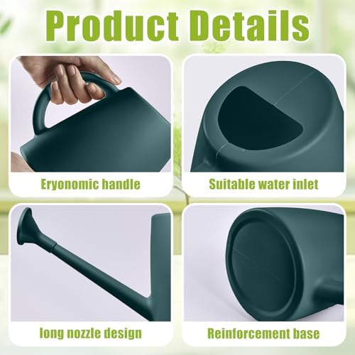 Plastic Watering Can - for Indoor and Outdoor House Plant Garden - with Long Spout - 1/2 Gallon - Blackish Green - Image 3