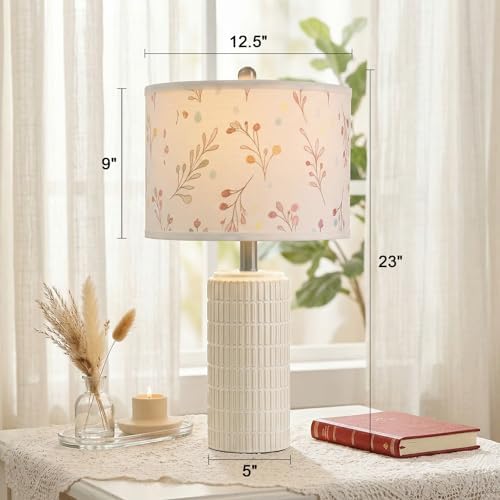 PoKat 23'' Table Lamp with Flower Lampshade for Night Stands, Birthday Gifts for Women Mom, House Warming Gifts New Home Decor, Ceramic Lamp for Living Room, Modern Bedroom Lamp for Nursery - Image 3