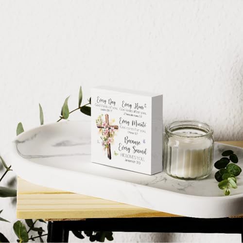 Every Day God Thinks Of You Wooden Box Sign Inspirational Cross Jesus Decor Prayers Religious Scripture Gifts for Women Men Mom Sister Friends Birthday Male Coworker 5 x 5 Inch - Image 5
