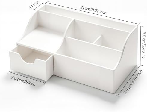 HBlife Acrylic Desk Organizer with Drawer, Pen & Pencil Holder, Multifunctional Desktop Caddy for Office Supply and Organization (White) - Image 3