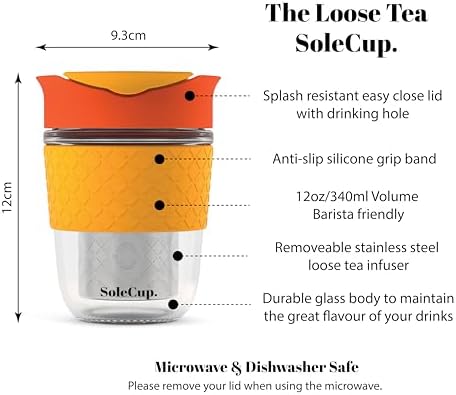 Travel Mug Loose Tea Infuser - Detachable Tea Strainer with Spillproof Lid - BPA-Free Reusable Glass Travel Coffee Cup with Silicone Band (Red, 12oz) - Image 2