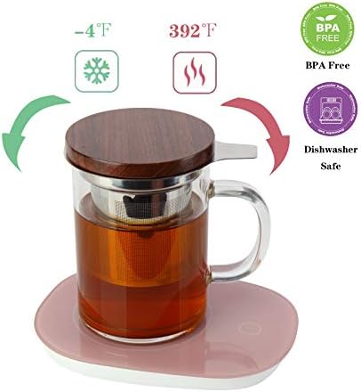 COMI Tea Cup with Infuser Walnut Lid&Handle, Glass Tea Cups with Wide Mouth Extra Large Capacity, Stainless Steel Tea Infuser Mug for Loose Leaf Tea Steeping(14oz/400ml) - Image 4
