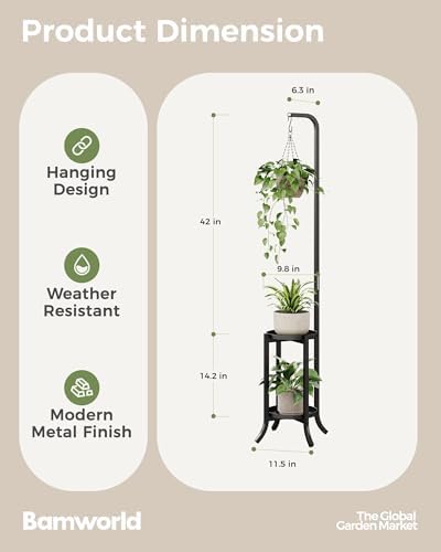 Bamworld 2-Tier Hanging Plant Stand, 61" Tall Corner Plant Shelf - Image 2