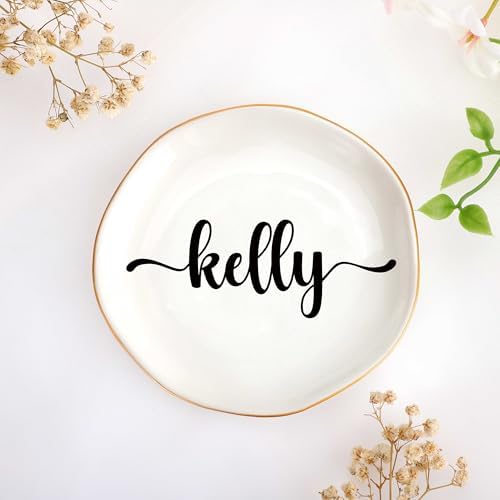 JoycuFF Kelly Personalized Name Ceramic Jewelry Tray, Mothers Day Christmas Anniversary Engagement Birthday Gifts for Women Couples, Trinket Dish for Rings Earrings Necklaces Bracelets Keys by Joycuff