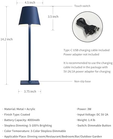 KDG 2 Pack Cordless Blue Table Lamps, Rechargeable Portable LED Desk Lamps - Image 5