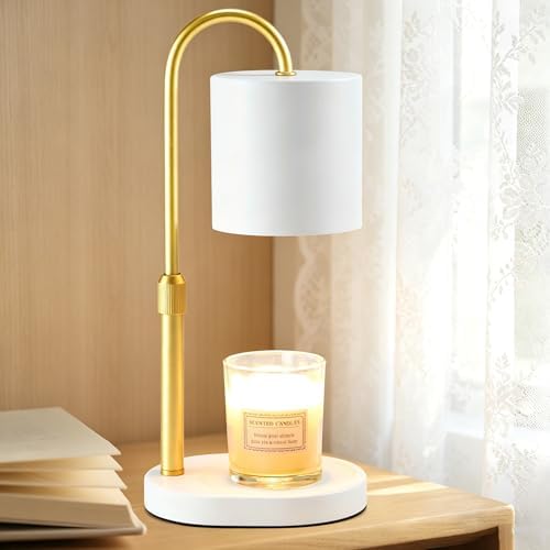 Dreamholder Electric Candle Warmer Lamp with Timer, Dimmable Candle Lamp with Adjustable Height, Wax Melter for Jar Candles Wood Base Floral Home Decor Gifts for Women Mom, White Gold by Dreamholder