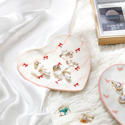 Koythin Colorful Bow Tie Ceramic Heart Jewelry Tray, Valentine Trinket Dish - Image 3
