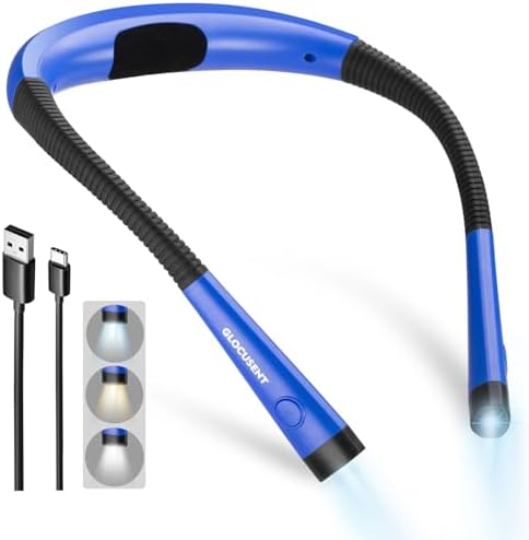Glocusent Reading Light,Blue Neck Light,80-hr Rechargeable Book Light by GLOCUSENT