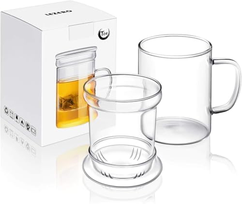 Glass Tea Infuser Cup with Filter and Handle for Blooming Loose Leaf, 14oz by LEZERO