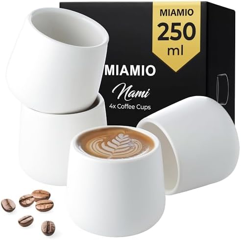 MIAMIO - Ceramic Cup Set of 4, Coffee Mugs (8.5 oz) - Nami (White) by MIAMIO