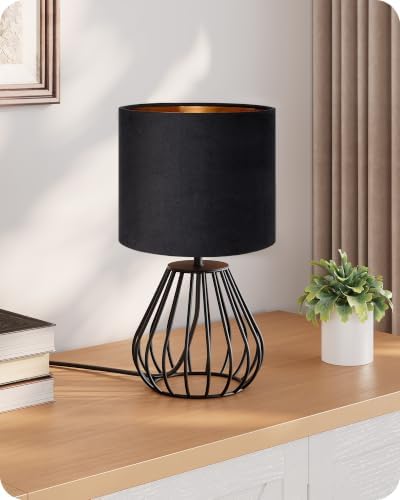Black Table Lamp,12.6" Small Bedside Lamp, Velvet Lampshade - Image 4