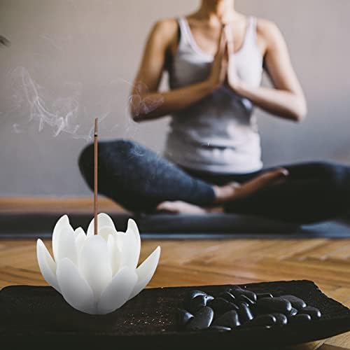GORGECRAFT White Lotus Incense Holder Ceramic Incense Burner Flower Stick for Yoga Studio Living Room Home Decor(2.1 Inch) - Image 4