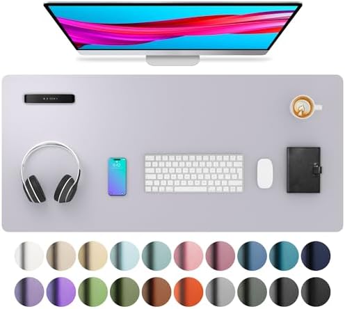Aothia Large PU Leather Desk Pad Protector - Non-Slip Mouse Pad & Writing Mat for Office/Home, Waterproof, Easy to Clean (36" x 17", Smoky Lavender) by AothiaSimpleNaturalUnique