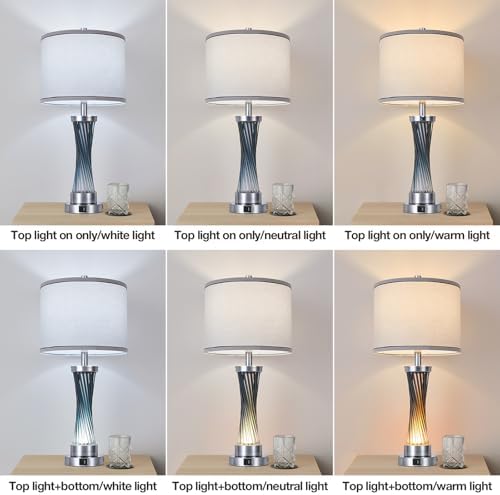 3-Way Dimmable Table Lamp Set of 2,Touch Control Lamp with Night Light,Modern Blue Crystal Table Lamps for Bedroom,Living Room，Bedside Lamps with USB A+C Ports，Fabric Lampshade(Blubs Included) - Image 3