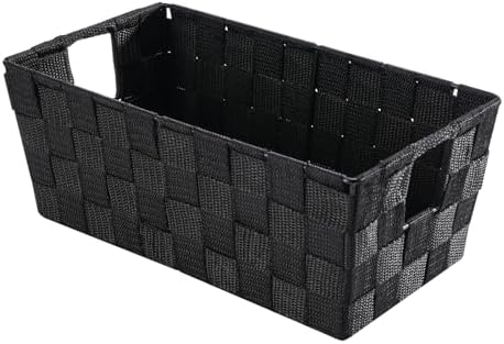 Whitmor Small Woven Storage Baskets for Shelves - Decorative Organizer Bins with Metal Structure, Versatile Shelf Storage Solution for Home Organization & Closet (Black) by Whitmor