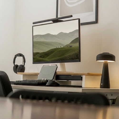 Raico Desk Cockpit Shelf Monitor Stand System Dual Screen Setup Wood Large Desk Accessory Organizer Unit (Oak, Full Length v2 | 45.7 Inches) - Image 4