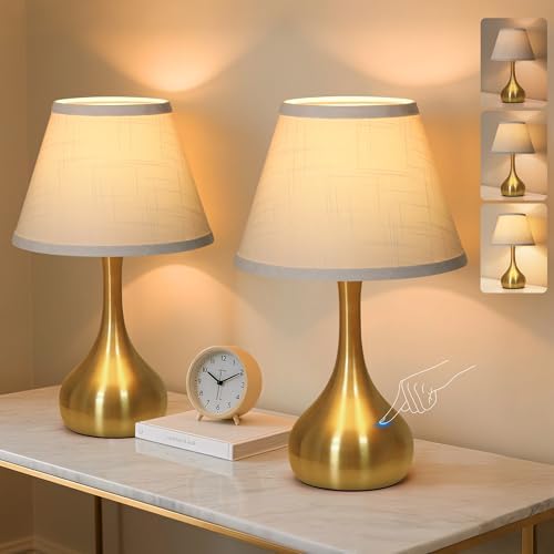 Touch Table Lamp for Bedroom Set of 2, 3-Way Dimmable Bedside Lamp for Nightstand, 17” Modern Metal Desk Lamp with Linen Shade for Living Room, Kids Reading, Dorm, Home Office Decor, Bulb Included by PARTPHONER