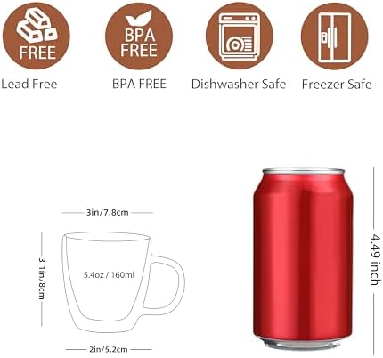 CNGLASS Insulated Espresso Glass Mugs 5.4oz/160ml, Small Clear Coffee Mugs Set of 6, Double Wall Glass Cups with Handle for Tea and Macchiato - Image 2