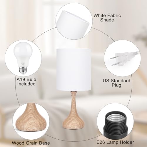 Dimmable Small Table Lamp, Bedside Lamps Touch Control for Bedrooms Nightstand with Wood Grain Base, Desk Lamp Night Light for Office Living Room, 9W 3000K LED Bulb Included - Image 4