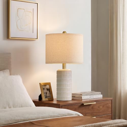 PoKat 20.75" Small Modern Ceramic Table Lamps Set of 2 for Bedroom, White - Image 6