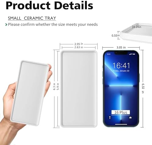 Gurygo 6" Small Ceramic Bathroom Tray for Kitchen Counter - Rectangle Ceramic Sink Tray for Bathroom Counter - Porcelain Dispenser Organizer for Kitchen Bathtub Counter, White - Image 2