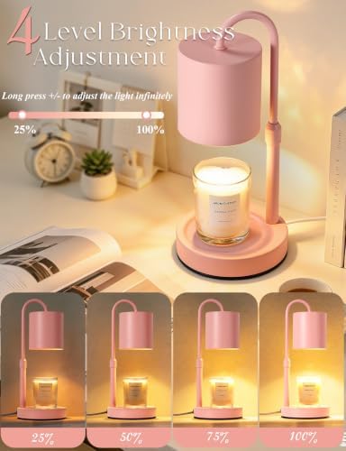 Briever Dimmable Candle Warmer Lamp with Timer, Height Adjustable Electric Candle Wax Warmer, Birthday Gifts for Women Mom, House Warming Gifts New Home Decor, Solid Wood Base, Pure Pink - Image 4