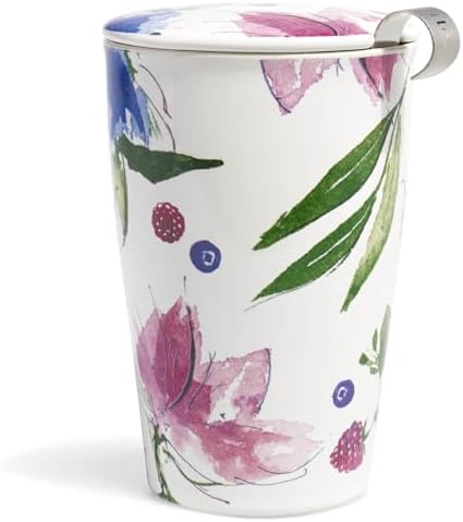 Tea Forte Double-Walled Ceramic Kati Cup, Herbal Retreat, 12 oz by TeaForte