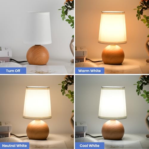 Modern Bedside Table Lamp, Small Bedside Lamp, Nightstand Lamp for Bedroom with Fabric Shade & Wood Finish, Minimalist Table Lamp for Living Room End Table, Kid's Room, Office, Hotel 10.6" - Image 4