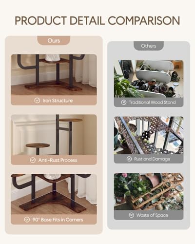 Homsorout Corner Plant Stand Indoor - 6 Tiered Indoor Plant Stand Round Metal Plant Shelf, Plant Organizer for Living Room, Graden, Balcony, Home Decor, Brown - Image 4