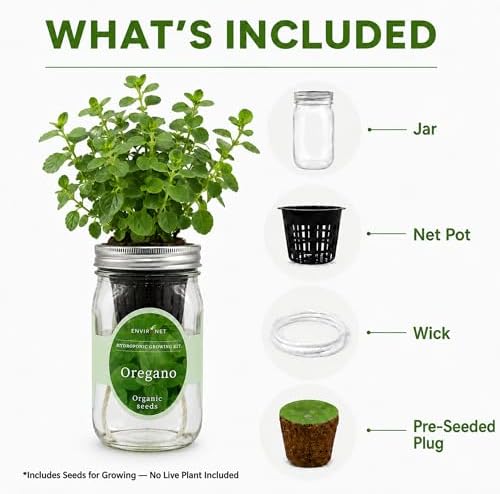 Hydroponic Herb Growing Kit, Self-Watering Mason Jar Herb Garden Starter Kit Indoor, Grow Your Own Herbs from Organic Seeds (Oregano) - Image 3