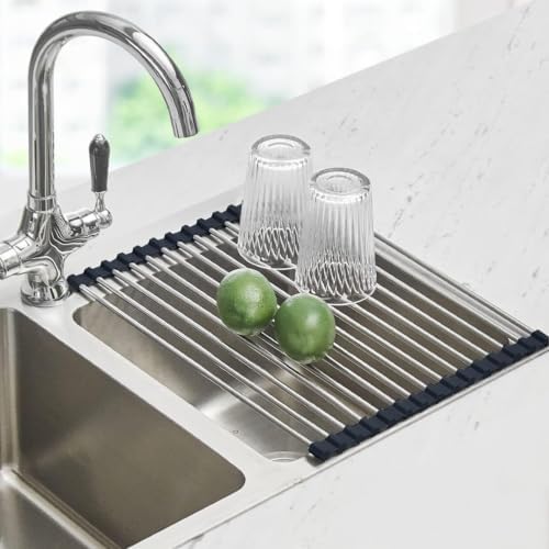 Roll Up Dish Drying Rack Over the Sink Stainless Steel Kitchen Dish Drainer by SeropyDirect