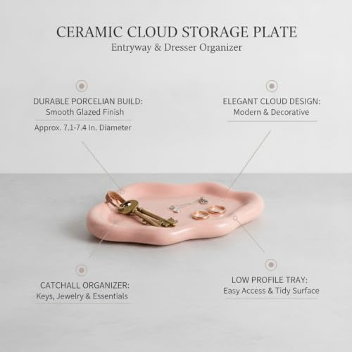 Home Organizers & Minimalists: Ceramic Cloud Catchall Tray for Keys, Jewelry, and Coins – Decorative Entryway or Dresser Dish, Approx. 7.1-7.4 Inches (1 Piece) - Image 5