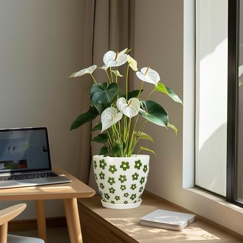 MPotTo 8.2 Inch Plant Pot - Ceramic Flower Pot, Petal White - Image 5