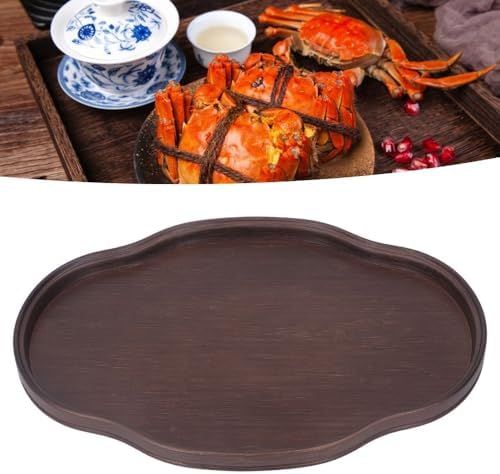 14.5 Inch Walnut Color Oval Shape Bamboos Tea Tray Multifunctional Textured Coffee Table Serving Tray for Guest Reception - Image 3