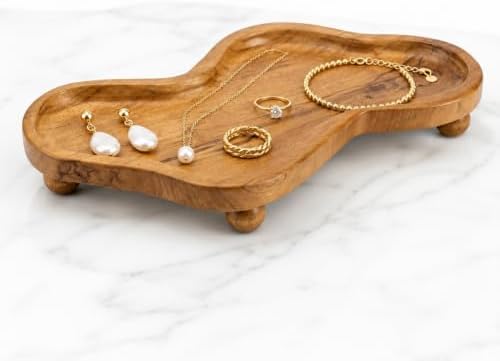 Teak Wood Decorative Tray, Freeform Bathroom Counter Tray, 15 Inch by JOLLYMER