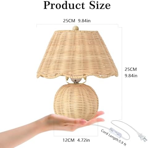 Rattan Small Bedside Mini Table Lamp for Bedroom,Boho Bedroom Lamps for Nightstand, Wicker Mini Table Lamps for Small Spaces with Scalloped Shade for Kitchen Counter, Bookshelf, Kids Dorm, Office - Image 2