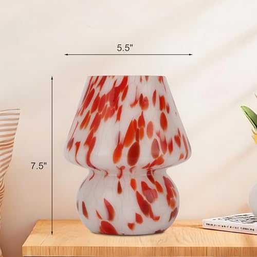 Mushroom Lamp Small Glass Table Lamp, Bedside Nightstand Lamp, Cute Desk Lamp for Bedroom, Dorm, Living Room & Kitchen, Classic Vintage Home Decor Lamp (2, Red&White) - Image 5