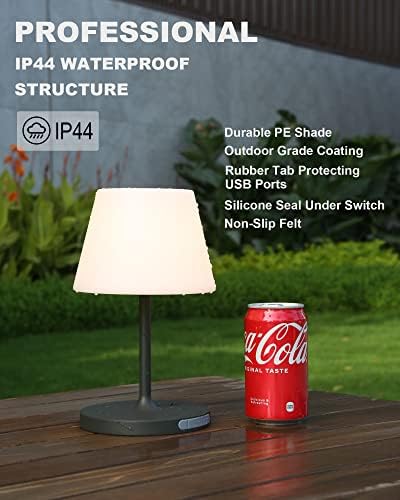 WEILAILUX Outdoor Battery Operated Table Lamp Waterproof, 4000mAh Cordless Table Lamp Rechargeable, Touch Dimmable Desk Lamp, LED Night Light for Patio Camping Restaurant Home, H9.6in, Dark Grey - Image 3