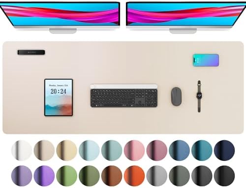 Aothia Large PU Leather Desk Pad Protector – Non-Slip Mouse Pad & Writing Mat for Office/Home, Waterproof, Easy to Clean(48" x 17", Eggshell) by AothiaSimpleNaturalUnique
