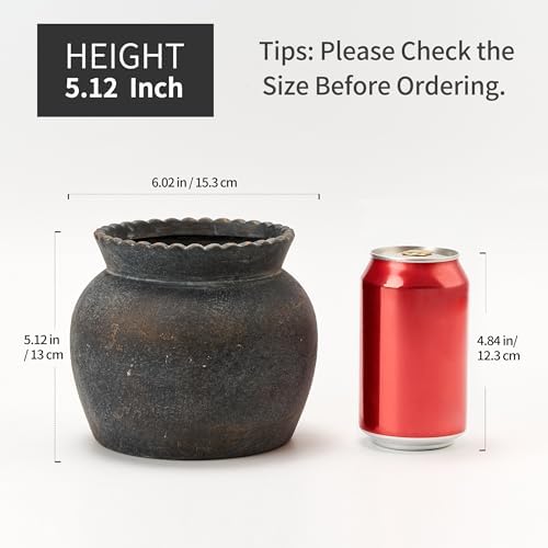 SIDUCAL Ceramic Flower Vase with Wide Mouth Lace, 5.1 Inch Pottery Rustic Farmhouse Boho Vases, Small Terracotta Vase for Home Decor, Table, Living Room, Bathroom, Shelf, Wedding, Bronze - Image 3