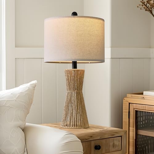 OYEARS 22.5" Table Lamps for Living Room,Boho Lamps Set of 2 for Bedrooms, Bedside Lamp for Nightstands, Rattan Lamp, Farmhouse Table Lamp for Room Decor, End Table, Retro, Brown（Not Include Bulbs） - Image 6