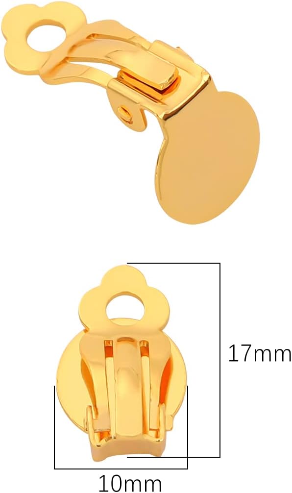 18K Gold Plated Earring Clips 10x17mm 20pcs with Beads for Jewelry Making Findings