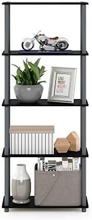 Furinno TURN-N-TUBE Storage Shelves, 5-Tier Book Shelf, Corner Shelf, Toolless Open Shelves, for Organization and Storage, Living Room, Garage, Home Office, Black - Image 5